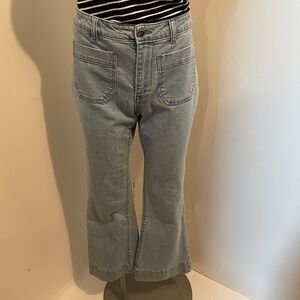 Halston jeans cropped wide leg pocket detail cotton blue size 4